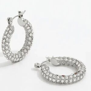 Nickel Free Micropave Hoop Earrings Silver Color Jewelry with storage box